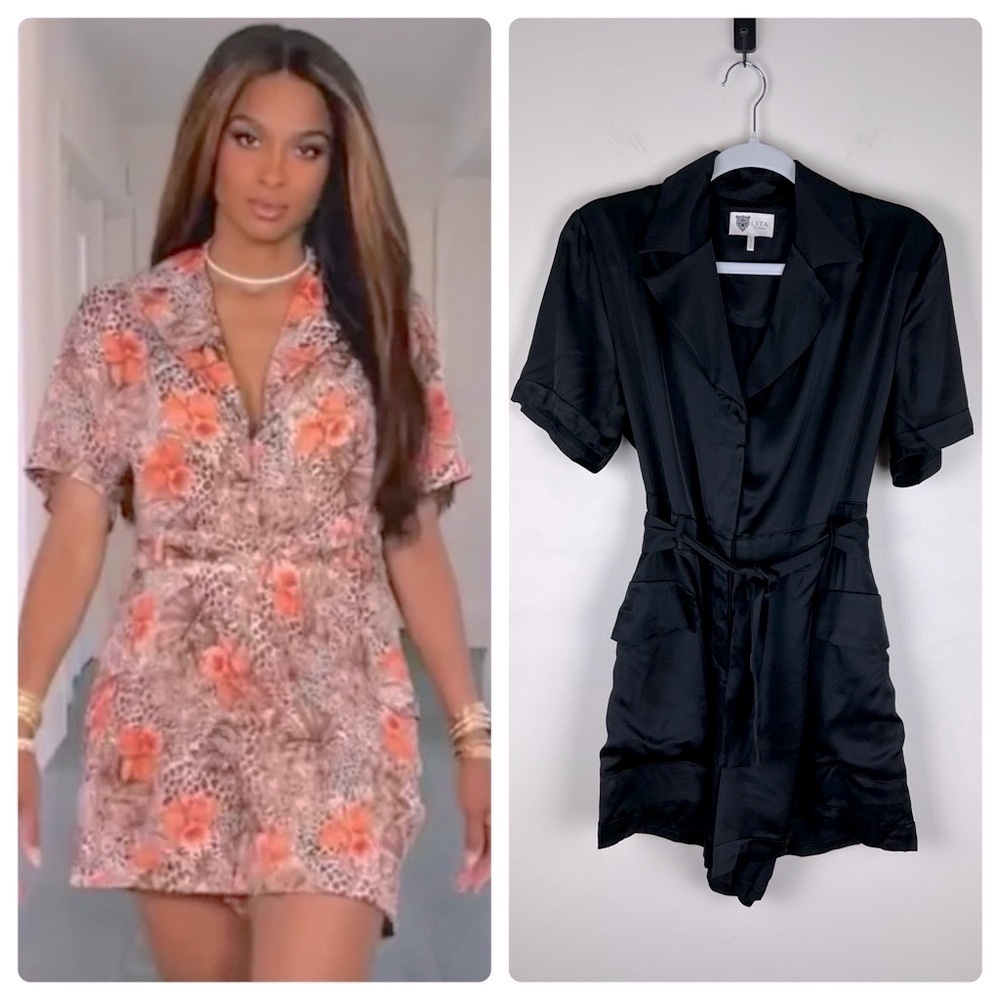 Lita by Ciera | Italian Satin Black Utility Shorts Romper | S